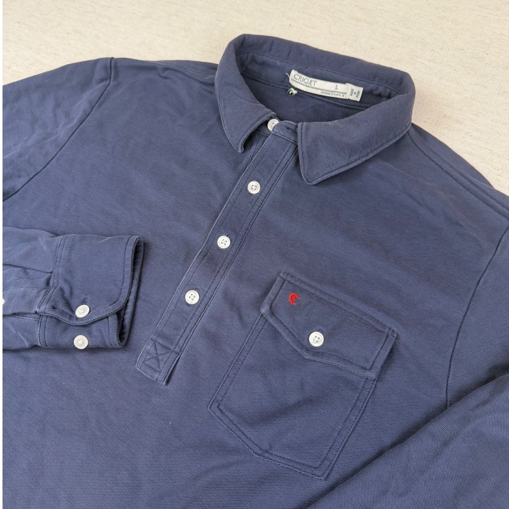 Criquet Mens Navy Blue Pima Cotton Long Sleeve Polo Shirt Size Large L